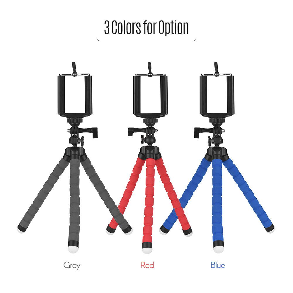 Flexible Sponge Octopus Tripod Stand Holder with Smartphone Clip 1/4 Inch Screw 360 Degree Rotation for iPhone Huawei Samsung GoPro Camera Video Camera