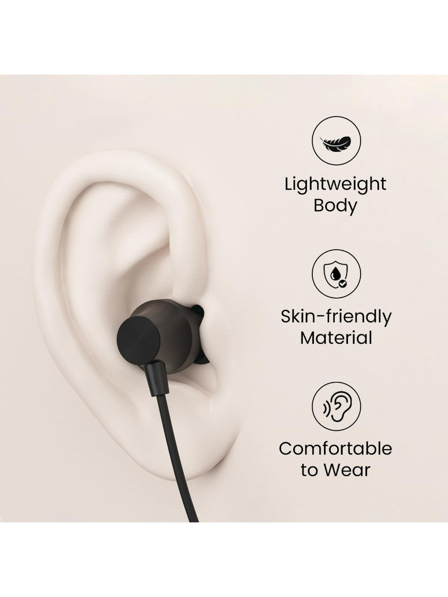 Portronics Conch Beat C in Ear Wired Earphones with Mic, Type C Audio Jack, 10mm Driver (Black)