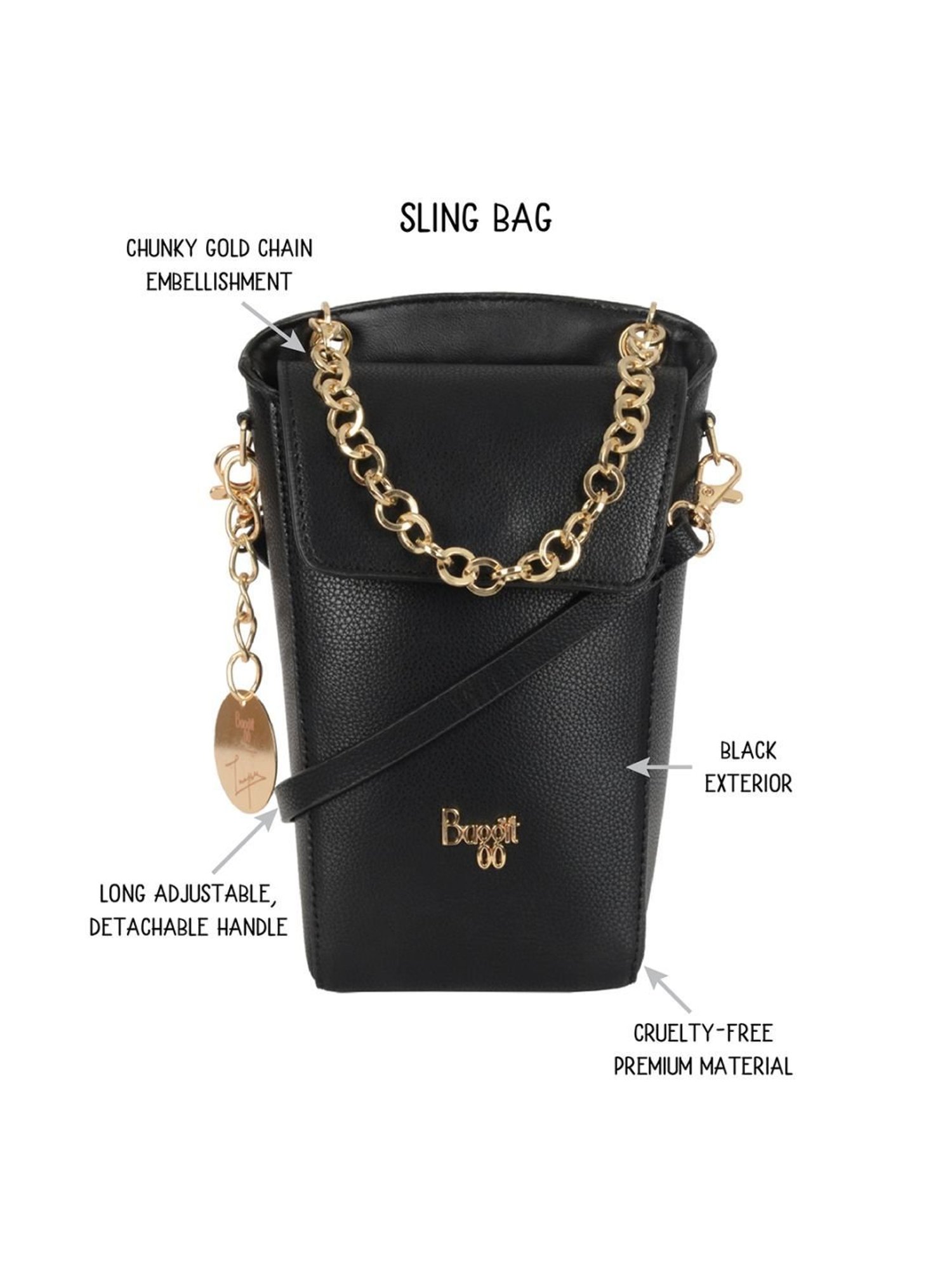 Baggit Aristo Black PU Solid Sling Handbag