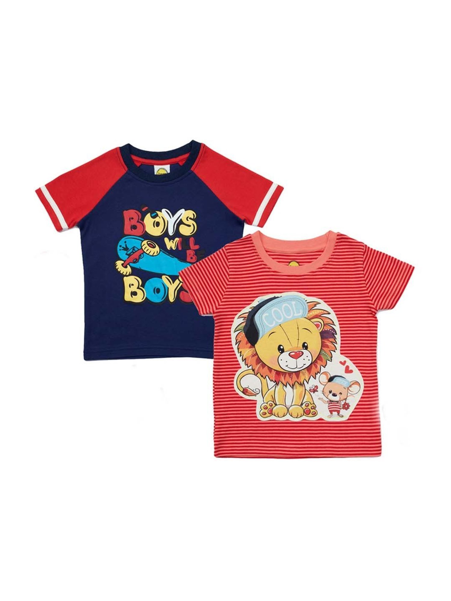 Pranava Boys Multicolor Printed T-Shirt (Pack of 2)