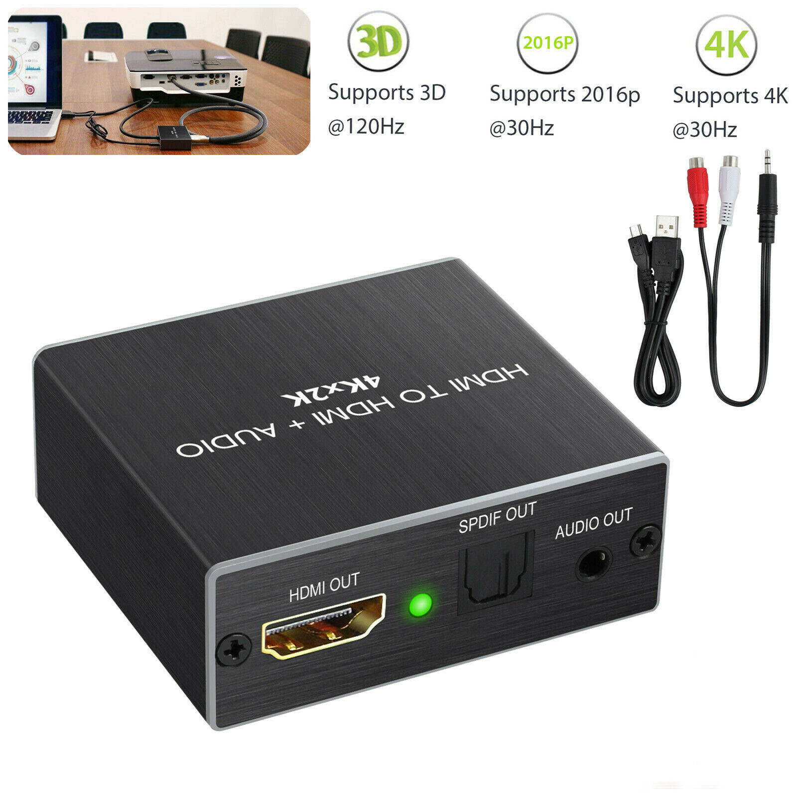 HDMI Audio Extractor Converter HDMI to Optical Toslink SPDIF with 1M HDMI 1.4 Cable and 3.5mm Stereo Audio Splitter Adapter Support 4K x 2K 3D