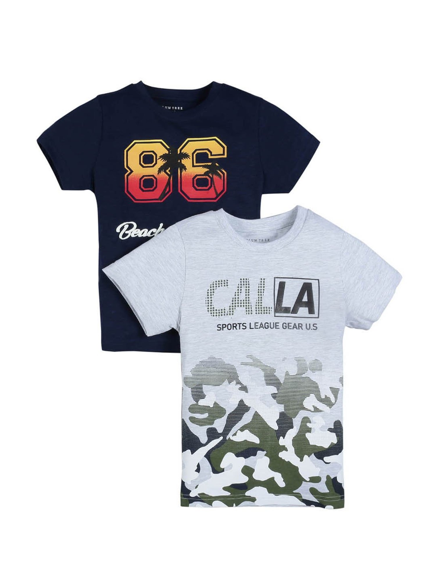 Plum Tree Kids Navy & Grey Printed T-Shirt (Pack Of 2)