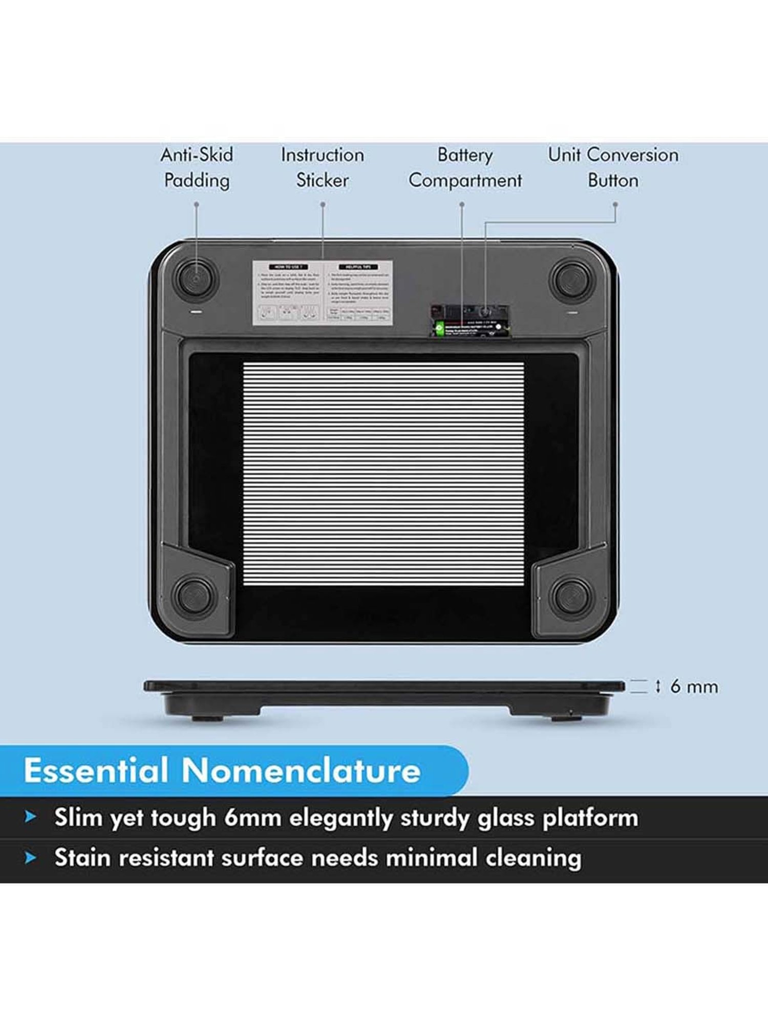 HealthSense Dura-Glass PS-115 Personal Weighing Scale (Black)