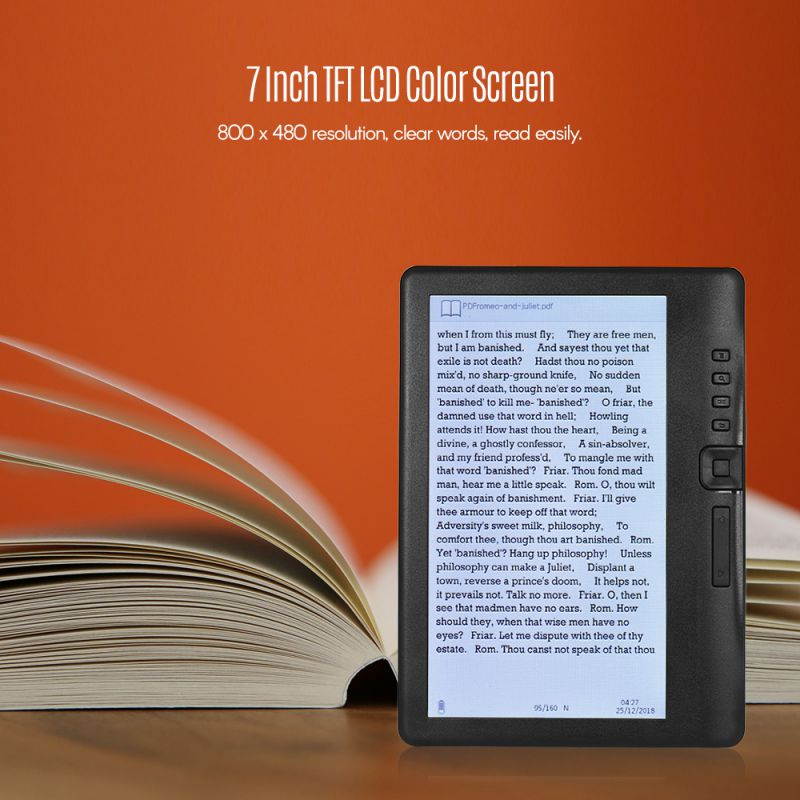 7 inch Ebook Reader add Sets with HD Resolution E-book +Video+MP3 Music player Color screen E reader