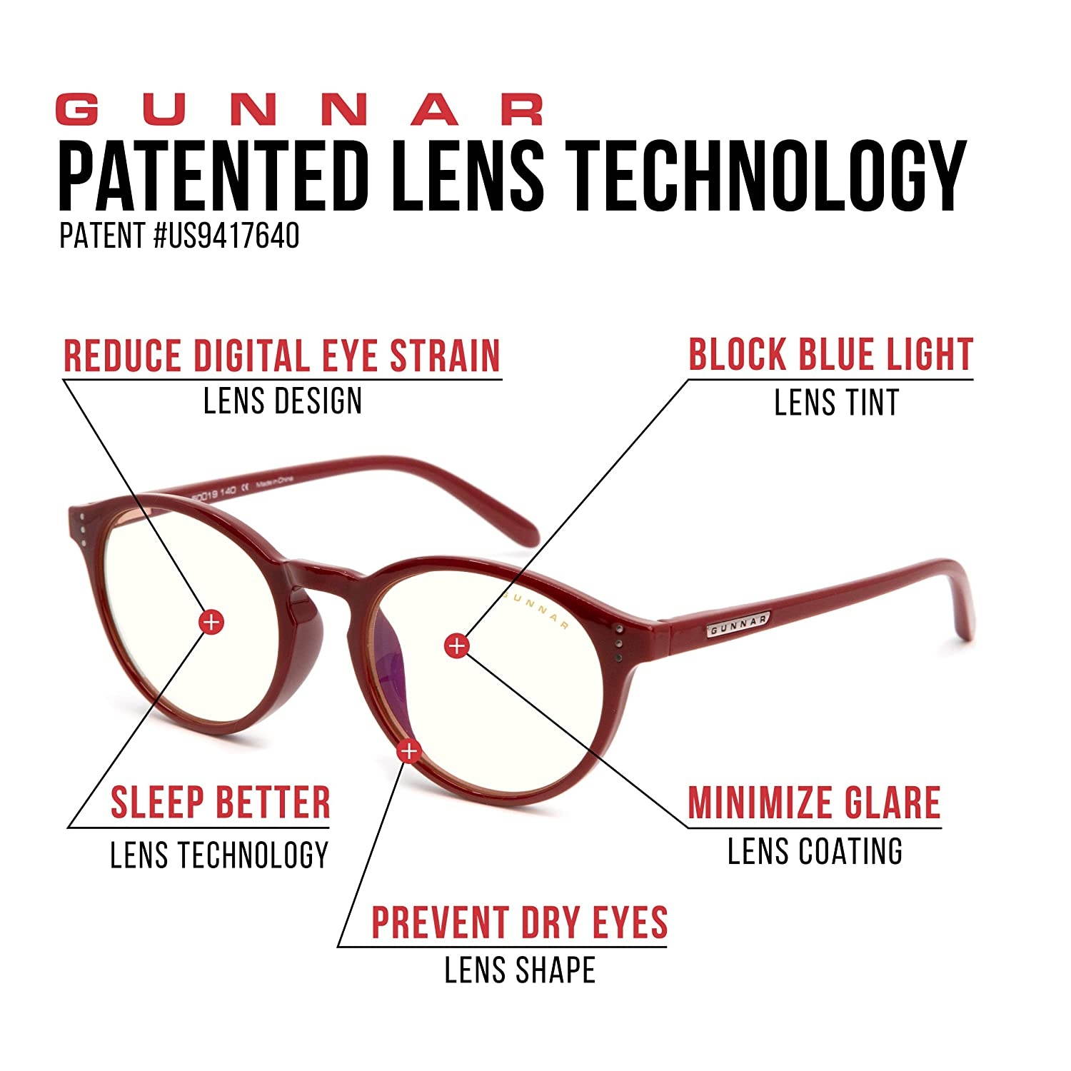 Gaming Glasses | Blue Light Blocking Glasses | Attache/Dark Red by Gunnar | 35% Blue Light Protection, 100% UV Light, Anti-Reflective To Protect & Reduce Eye Strain & Dryness