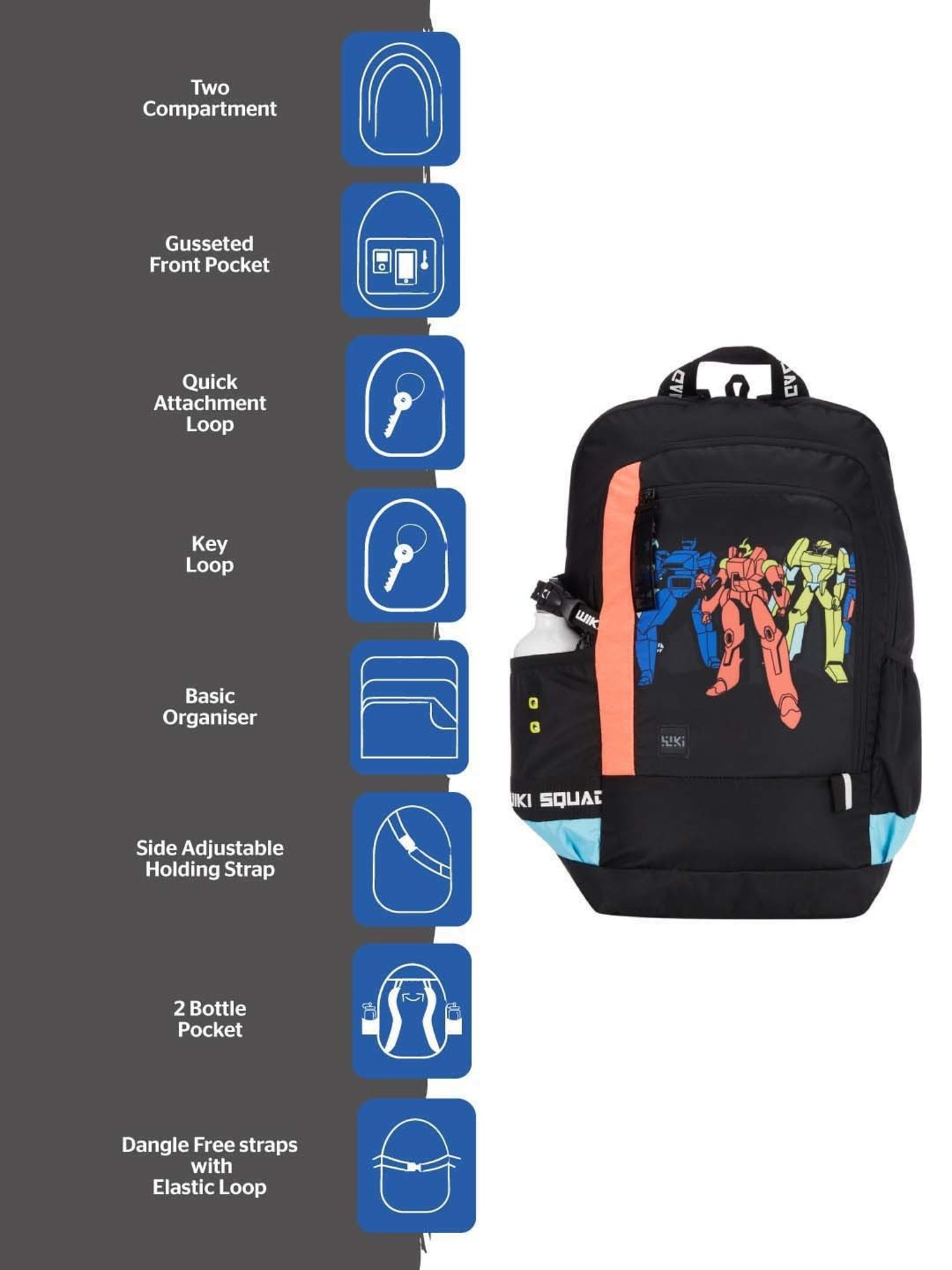 Wiki 34 Ltrs Black Medium Backpack