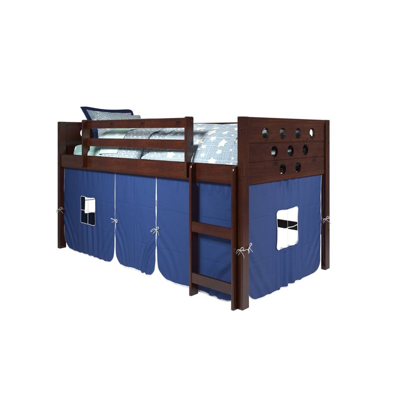 Circles Low Loft Bed with Tent Kit Cappuccino/Blue - Donco Kids