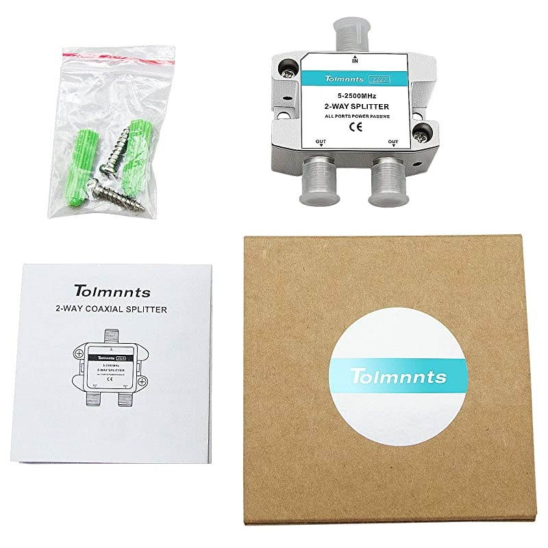 Coaxial Cable Splitter 5-2500MHz,Work with CATV, Satellite TV,Antenna System and MoCA Configurations (2way)