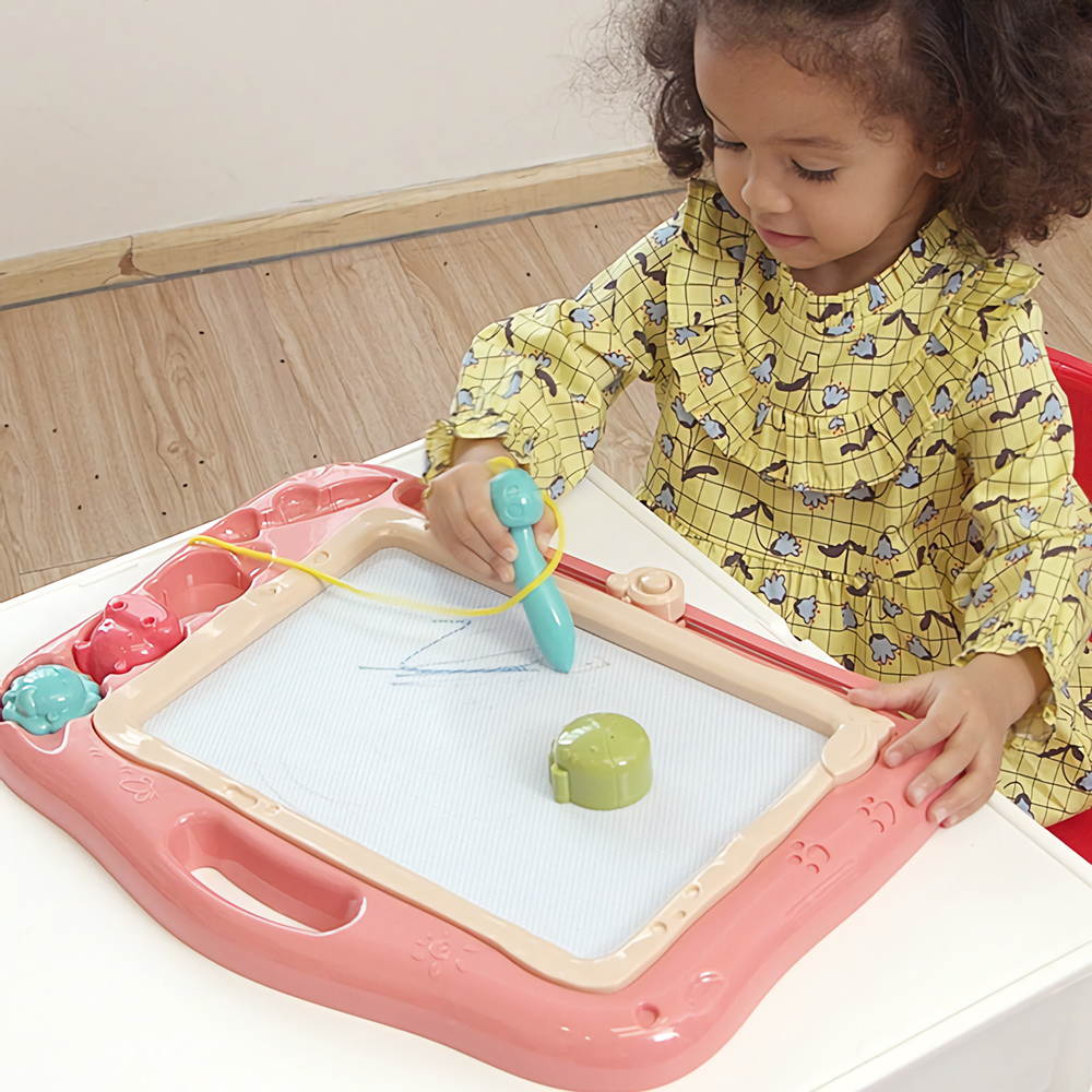 Magnetic Drawing Board Painting Doodle Board Colorful Erasable Writing Sketching Pad with Adorable 3 Stamps Magnet Pen Gifts Toys for Kids