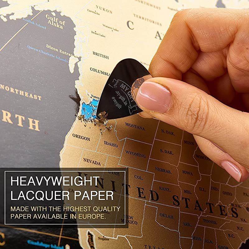 Scratch Off map 16x24 Black Gold Detailed USA States Deluxe Tracker Pin World Map  Travel map Wall Poster Push pin map Includes Pins Tube Poster Map to Scratch Wall Decor Birthday Gift IDea