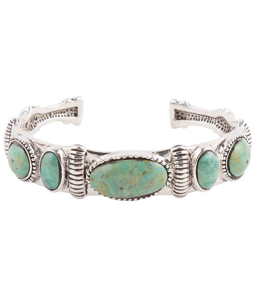 Barse Sterling Silver and Genuine Turquoise Multi Stone Cuff Bracelet