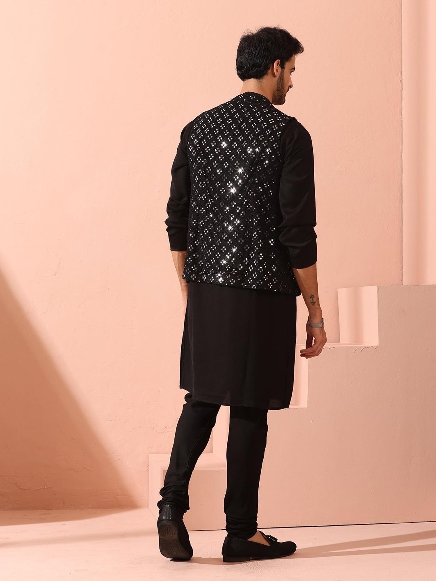 Swtantra Black Regular Fit Embellished Nehru Jacket