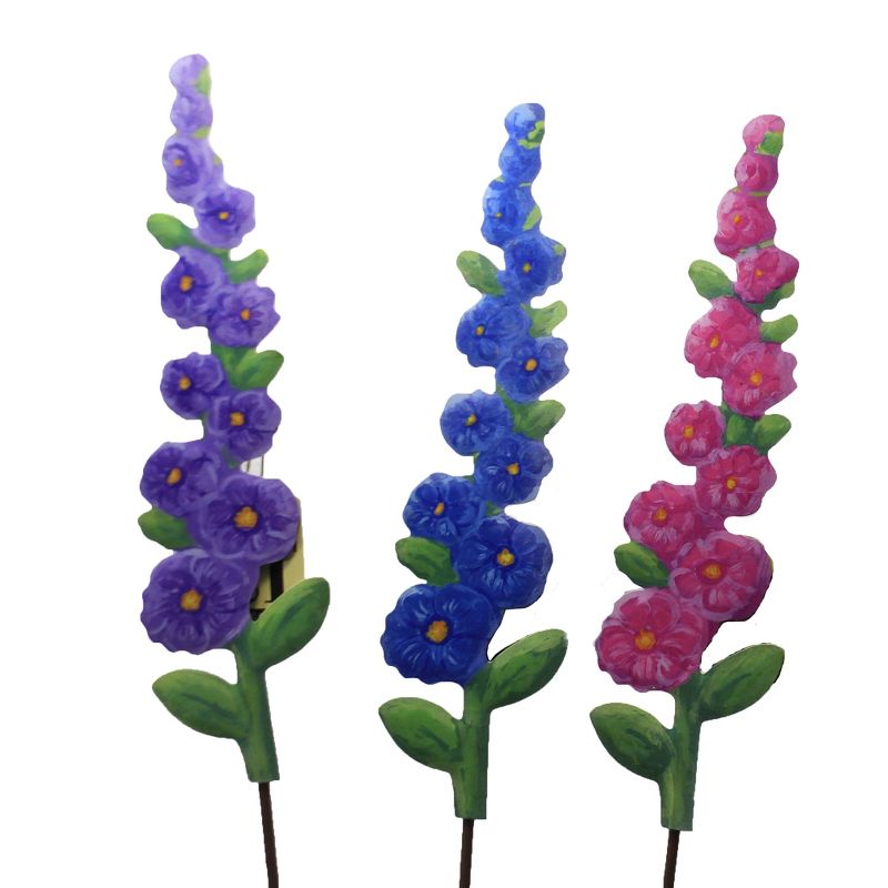 Home & Garden 32.0" Hollyhocks Set/3 Wil;Dflowers Round Top Collection  -  Decorative Garden Stakes