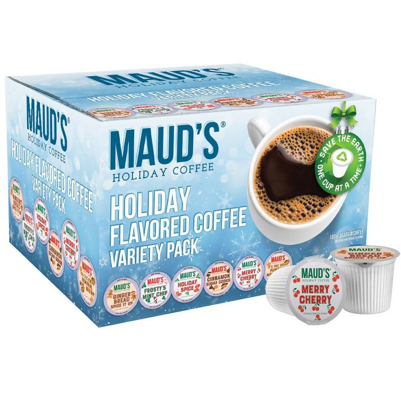 Maud's Holiday Flavored Coffee Variety Pack Recyclable Winter Flavored Pods - Arabica Coffee California Medium Roast Coffee - Keurig K-Cup - 42ct