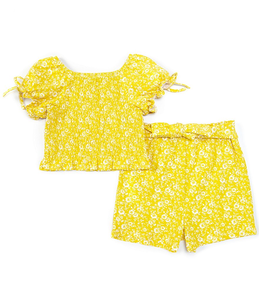 Rare Editions Big Girls 7-16 Tie-Sleeve Printed Smocked Top & Matching Short Set