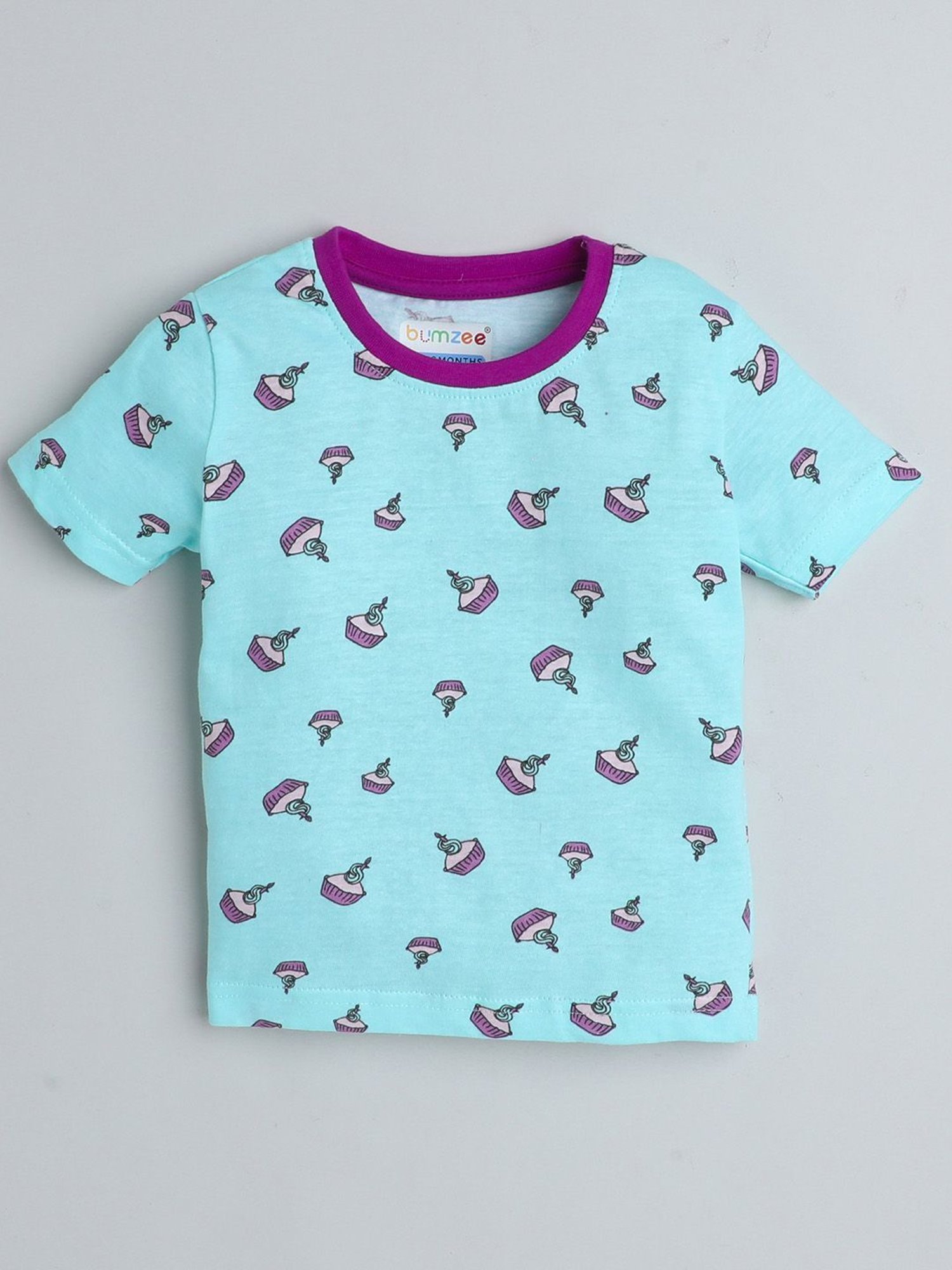 Bumzee Kids Turquoise & Pink Printed T-Shirt with Shorts