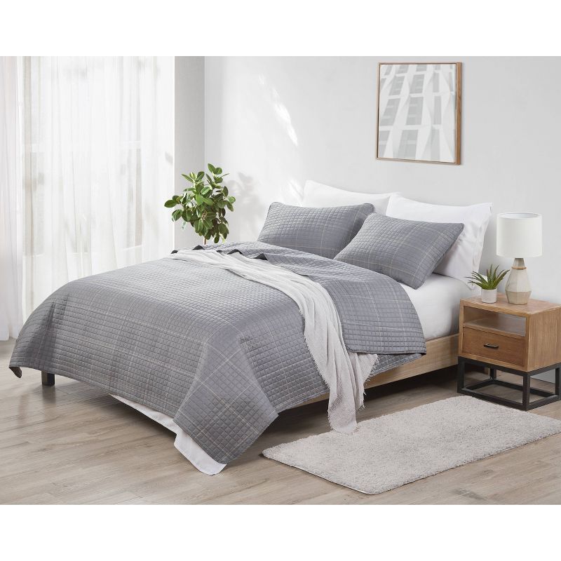 King 3pc Grid Quilt Set - Jade + Oake