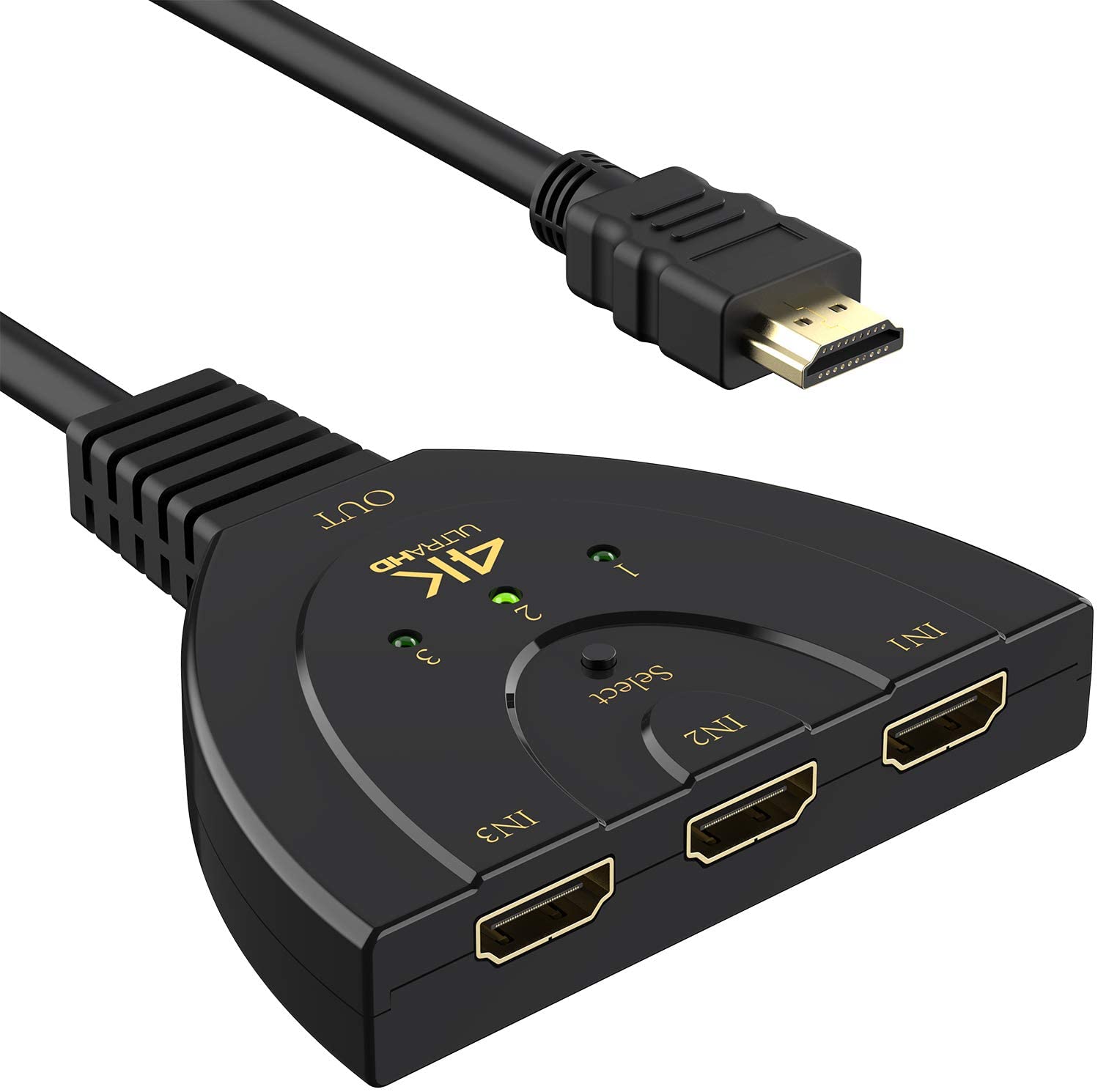 HDMI Switch 4K, Rybozen 3 Port HDMI Switcher 3 in 1 Out HDMI Splitter with High Speed Pigtail Cable,Supports Full HD 1080P 3D Player,for Xbox PS4 Roku Blu-Ray Player HDTV