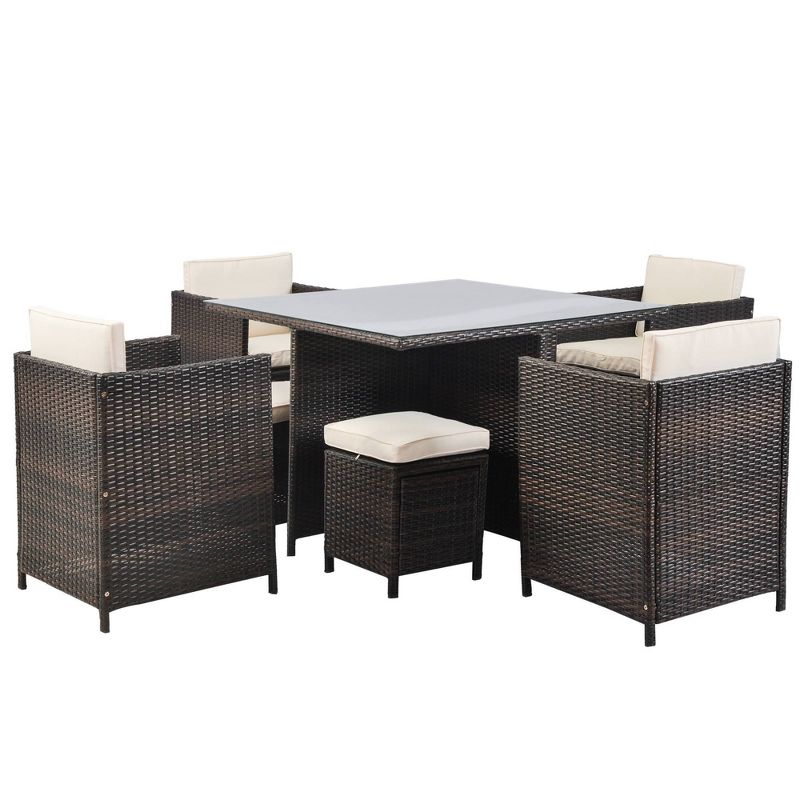 9pc Rattan Wicker Patio Conversation Set with Ottoman & Cushions - Art Leon