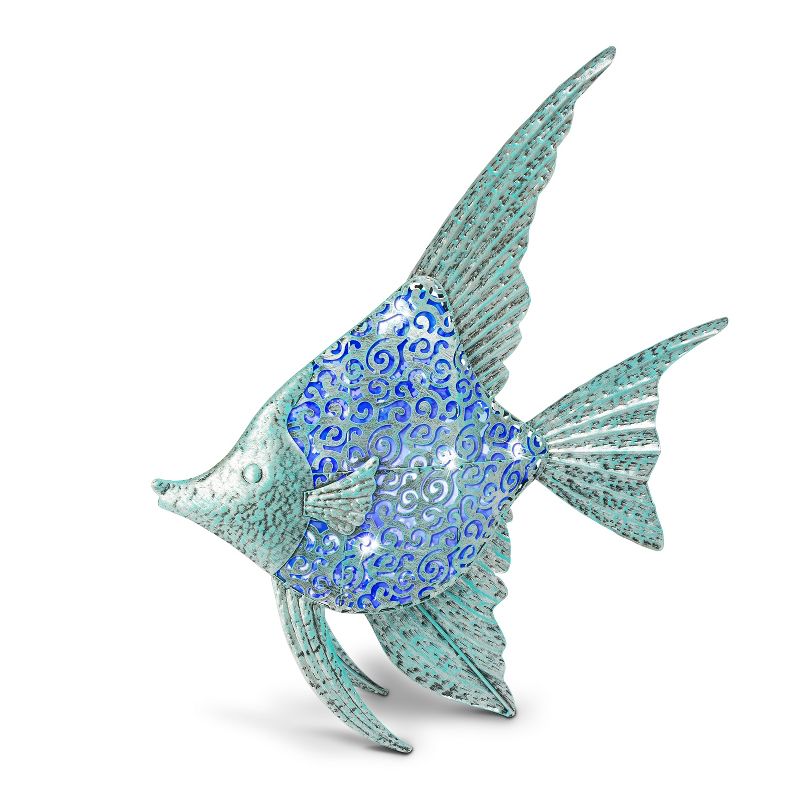 Garden Meadow 24-Inch High Solar LED Metal Angel Fish, blue.