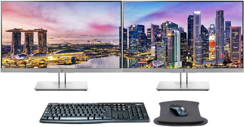 HP EliteDisplay E243 24 Inch 1920 x 1080 (1FH47A8) Full HD IPS LED-Backlit LCD 2-Pack Monitor Bundle with HDMI, VGA, DisplayPort, MK270 Wireless Keyboard and Mouse Combo, and Gel Mouse Pad