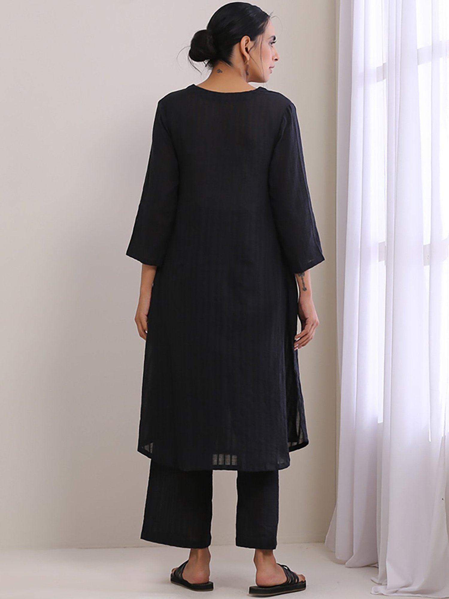 true Browns Black Cotton Kurta Pant Set