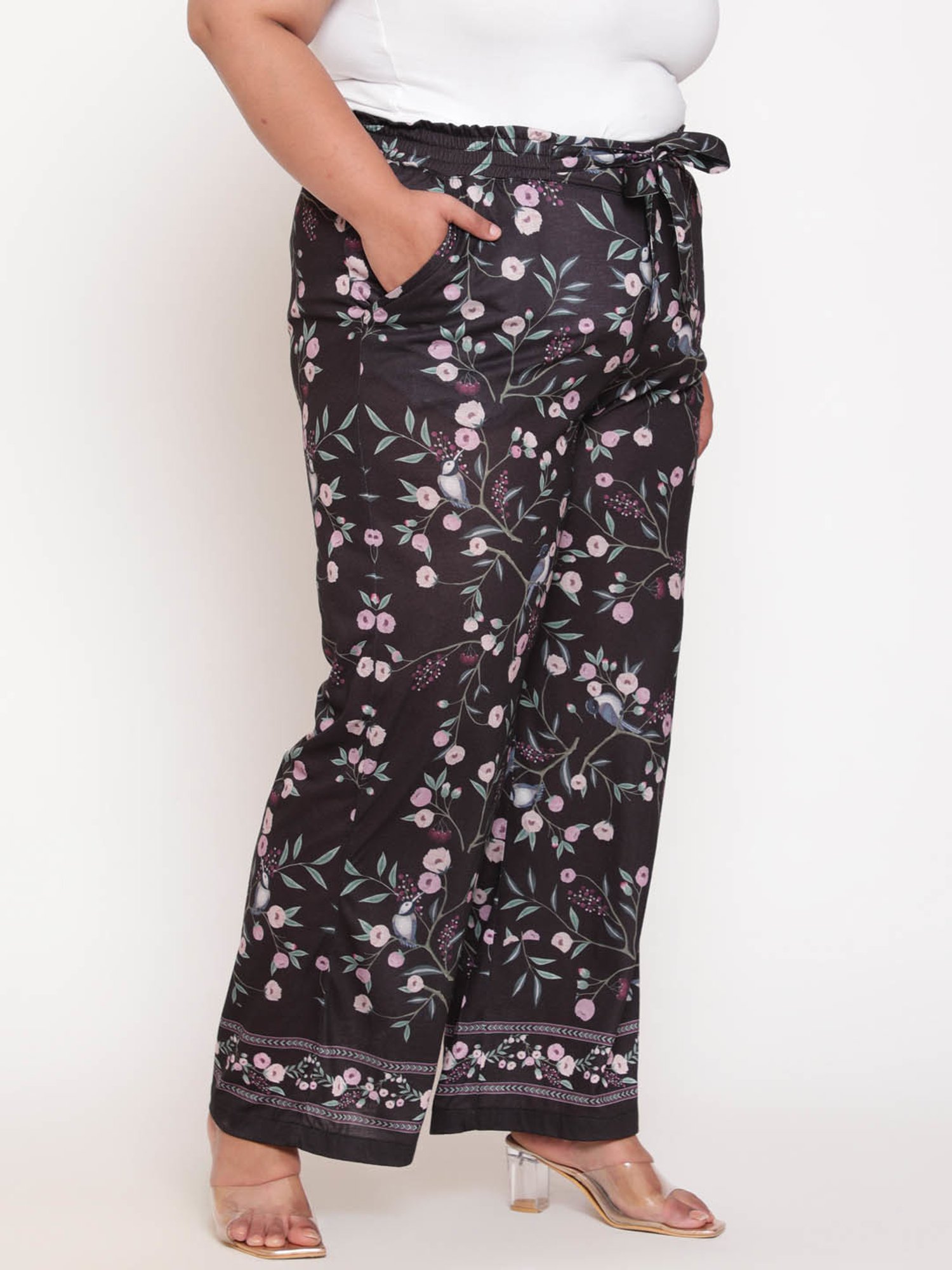 Amydus Black Floral Print Palazzos
