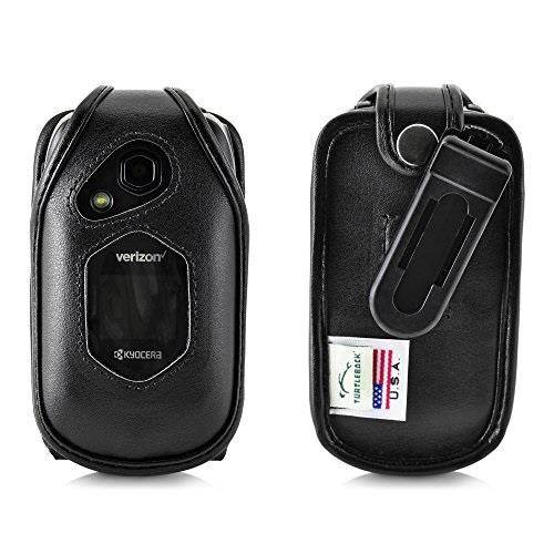turtleback fitted case for kyocera duraxv lte verizon flip phone black leather with ratcheting removable belt clip holster fits only kyocera duraxv lte e4610 mil spec 810g ptt