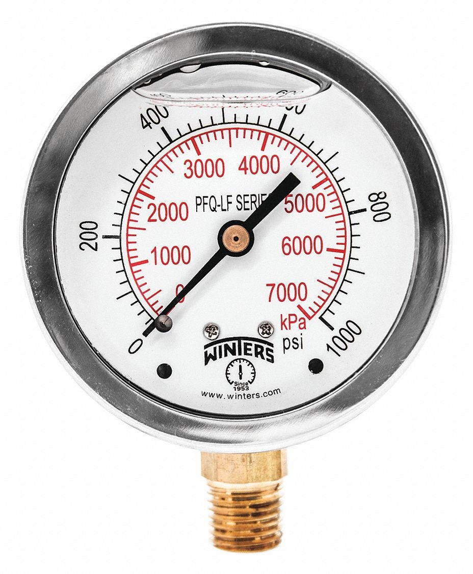 Winters 2-1/2" Lead Free Pressure Gauge, 0 to 1000 psi   PFQ809LF