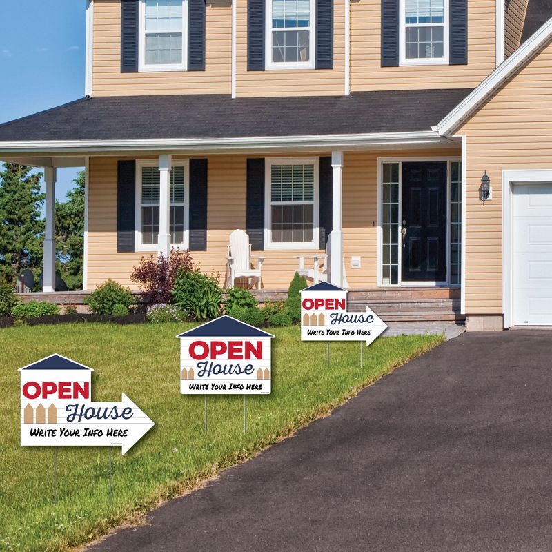 Big Dot of Happiness Open House - Real Estate Yard Sign with Stakes - Double Sided Outdoor Lawn Sign - Set of 3