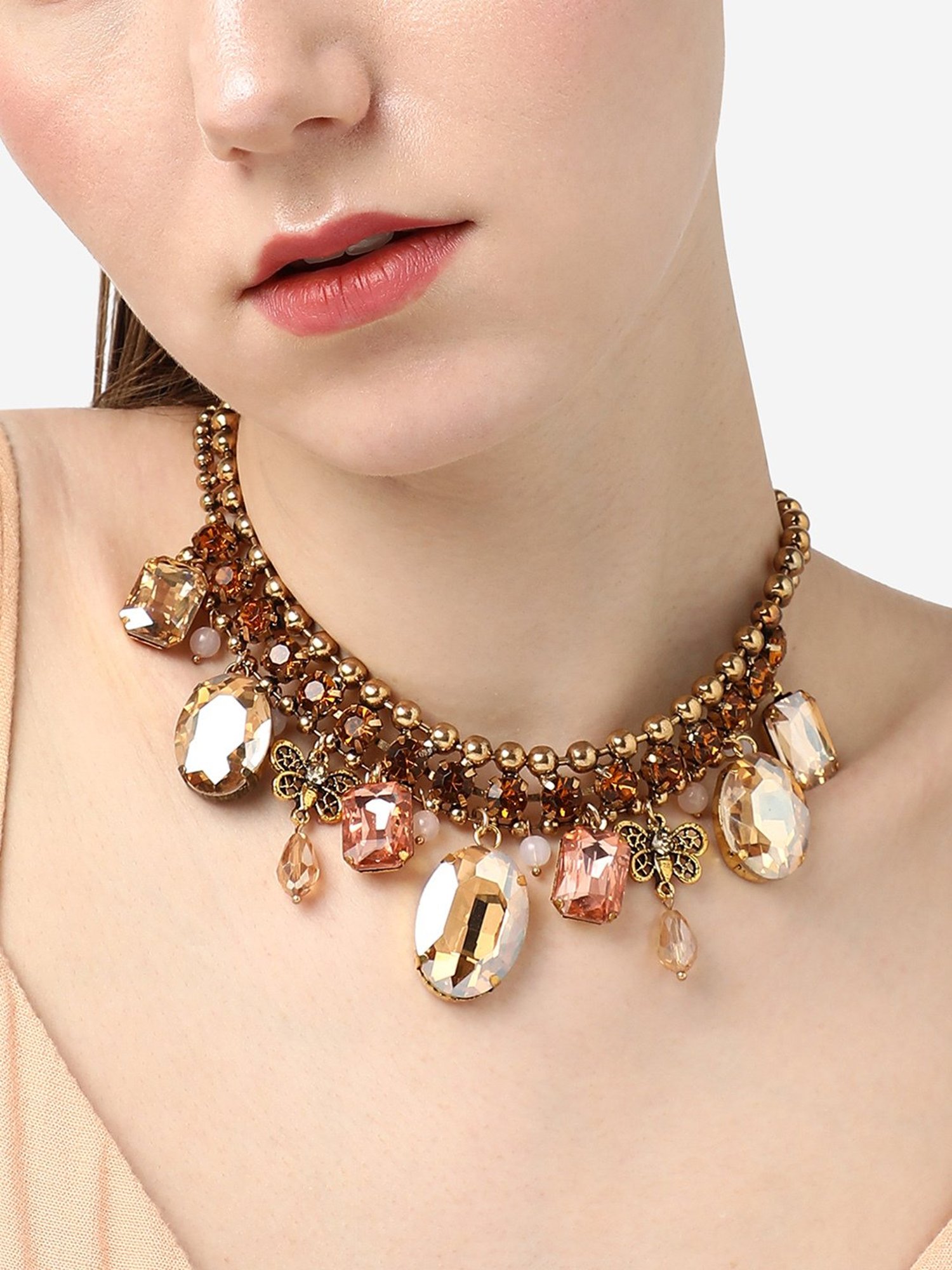 SOHI Gold Plated Party Designer Stone Statement Necklace For Women