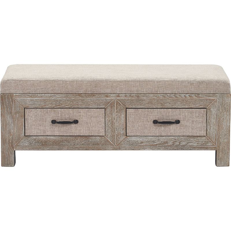 Cottage Upholstered Storage Bench Weathered Ash - ClickDecor