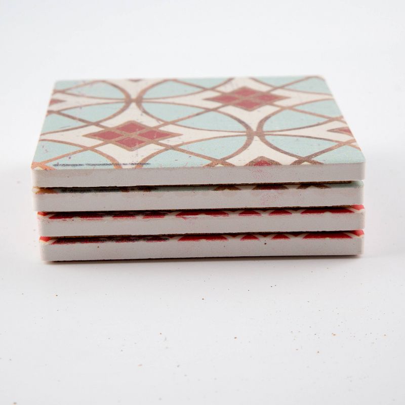 Thirstystone Red Lattice & Garden Tile 4 Piece Occasions Coaster Set