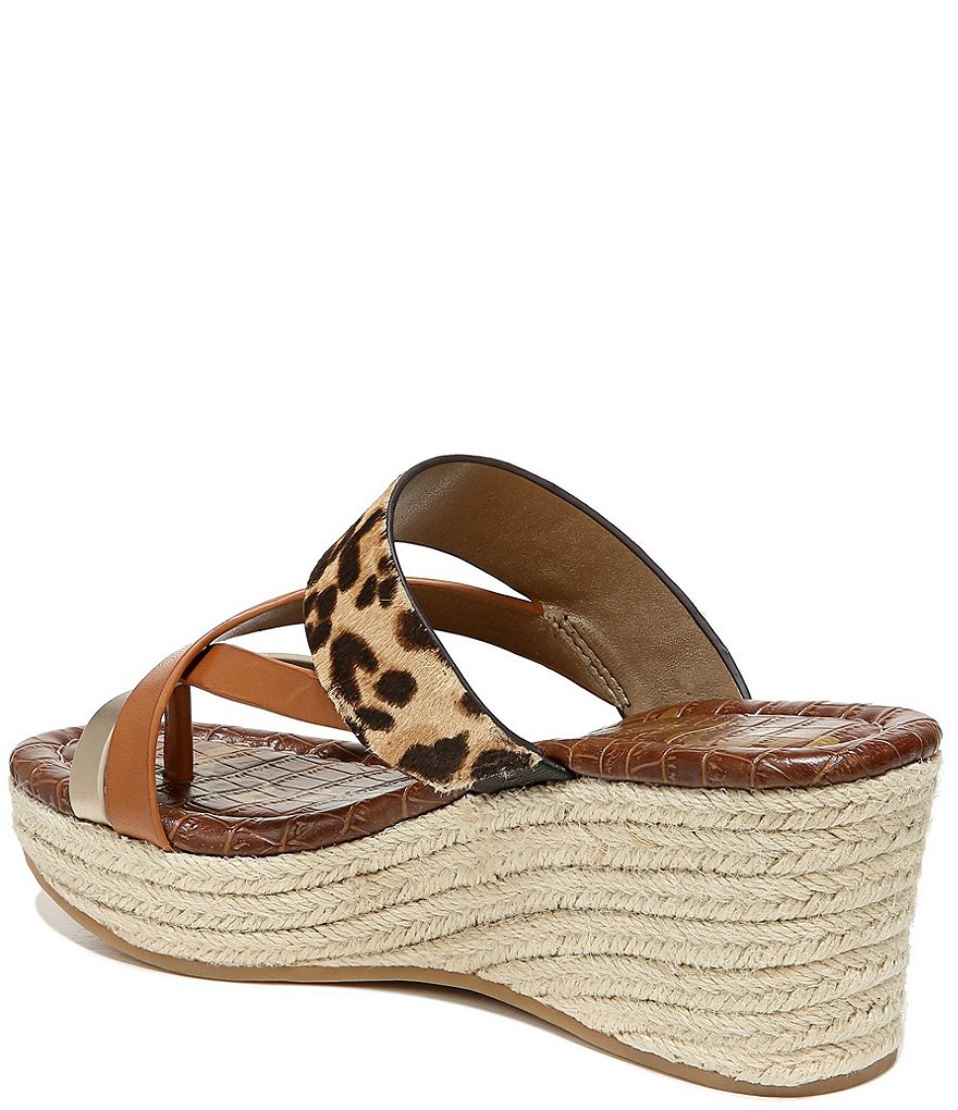 Sam Edelman Raleigh Leopard Print Leather Jute Wrapped Wedge Sandals