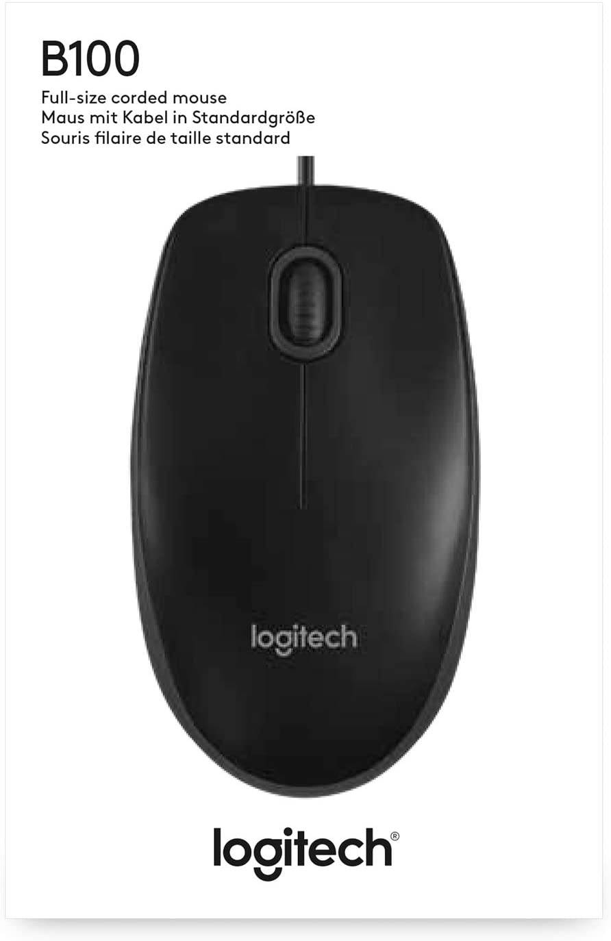 Logitech B100 Corded Mouse &ndash Wired USB Mouse for Computers and laptops for Right or Left Hand Use Black