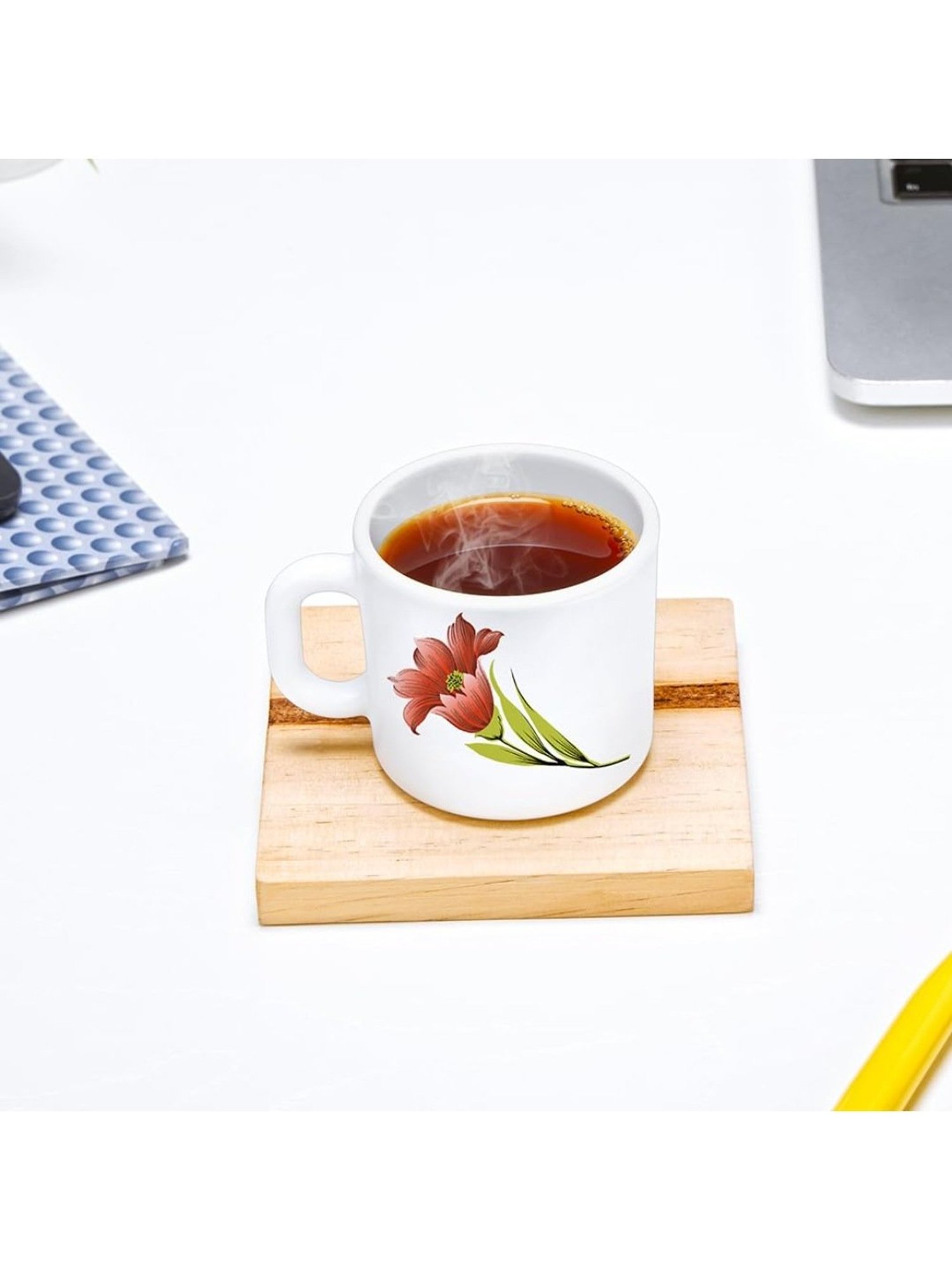 Larah by Borosil White Ceramic Tea & Coffee Mug - Set fo 6 100ml