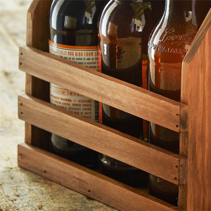 Bottle Caddy with Opener Wood