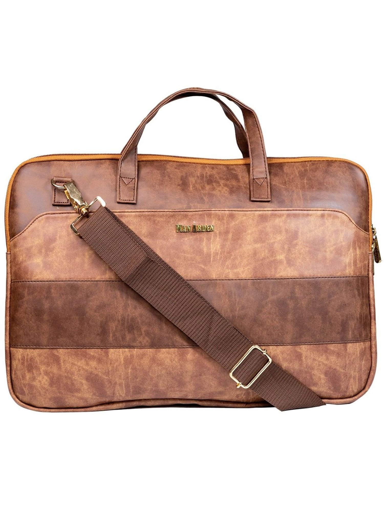 Man Arden Tan Faded 14 inch Medium Leather Laptop Bag