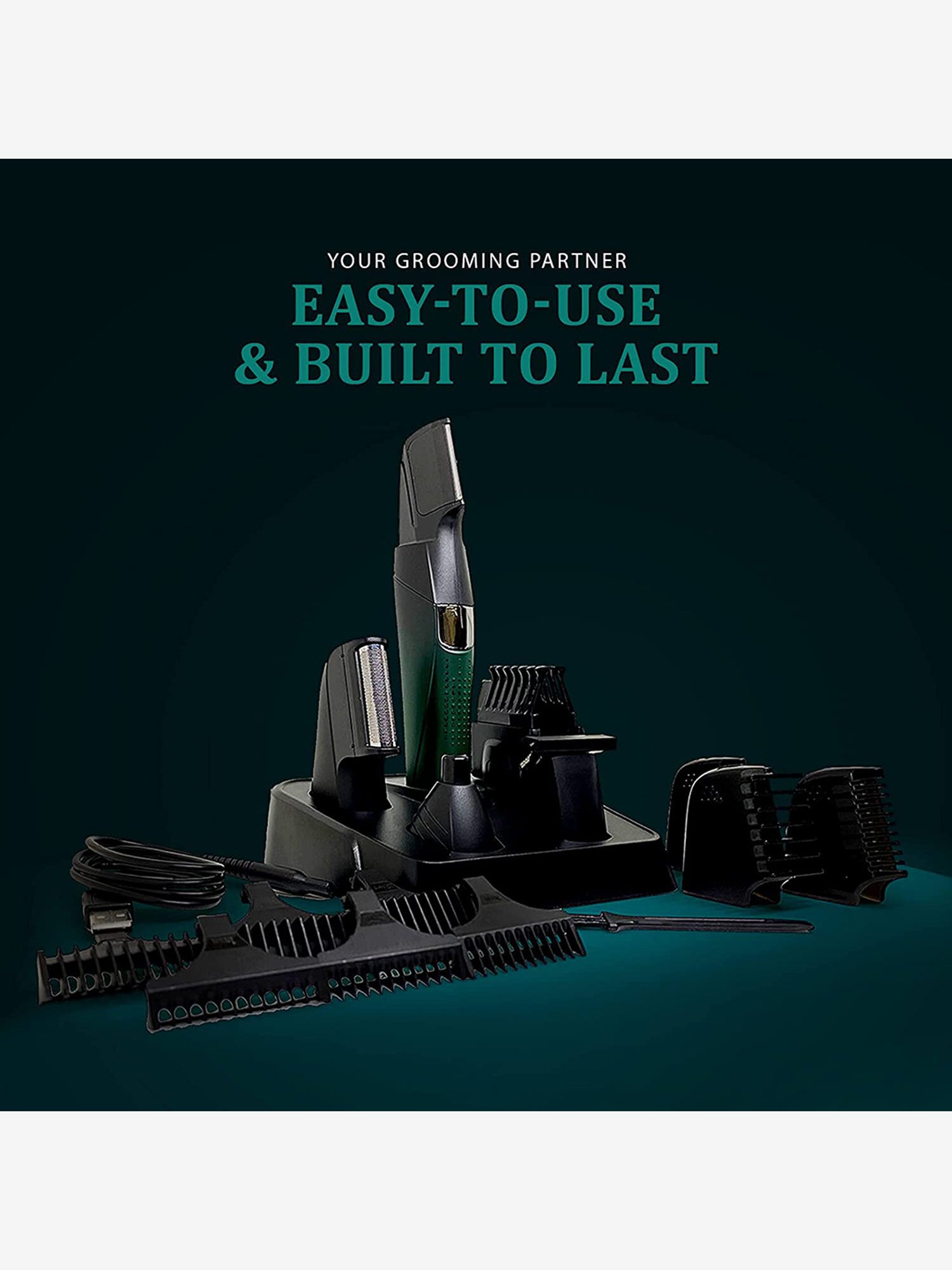 LetsShave Rechargeable Cordless Grooming Kit For Men (Green/Black)