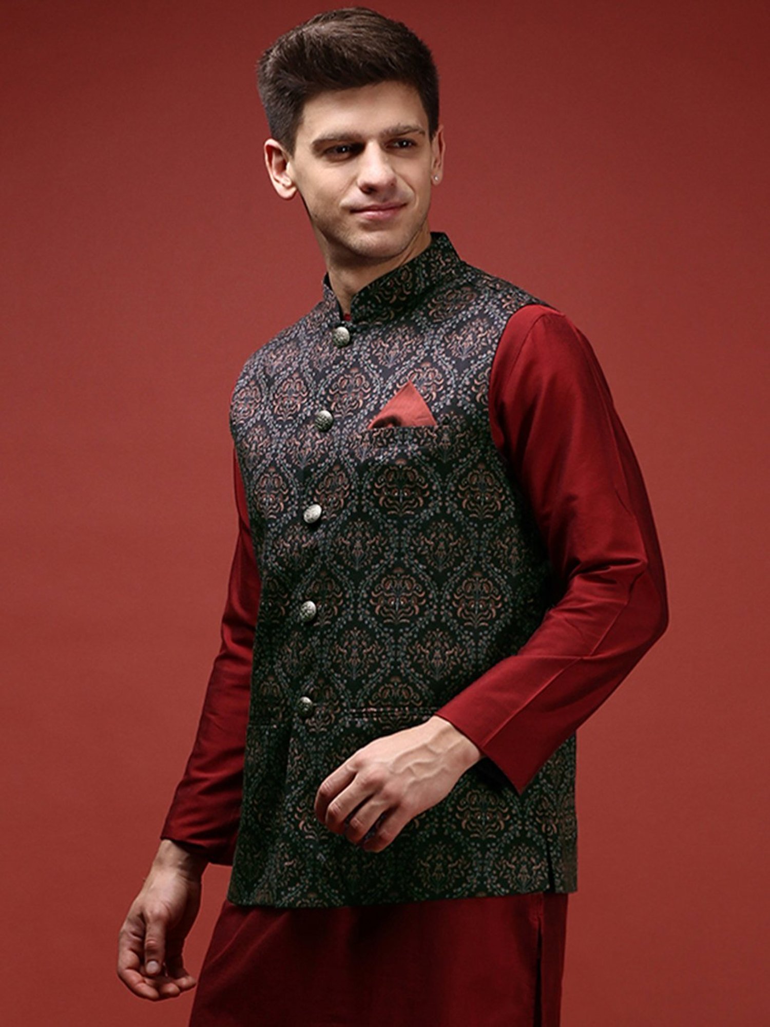 Kisah Multicolored Regular Fit Printed Nehru Jacket