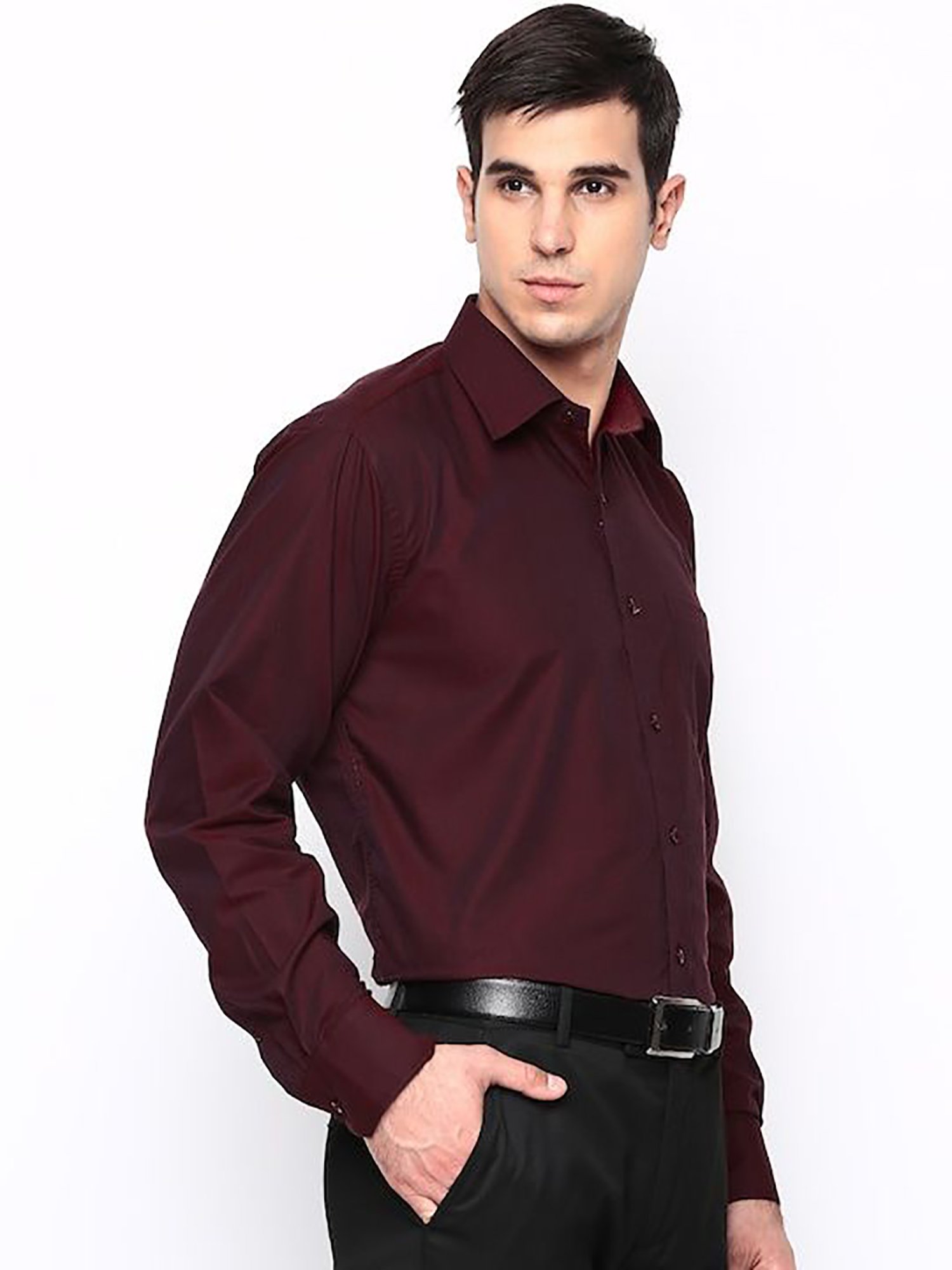 Hancock Maroon Regular Fit Solid Shirts