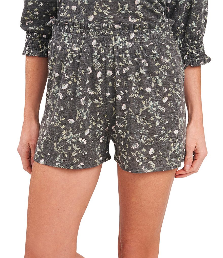 Cece Printed Wildflower Smocked Pull-On Shorts