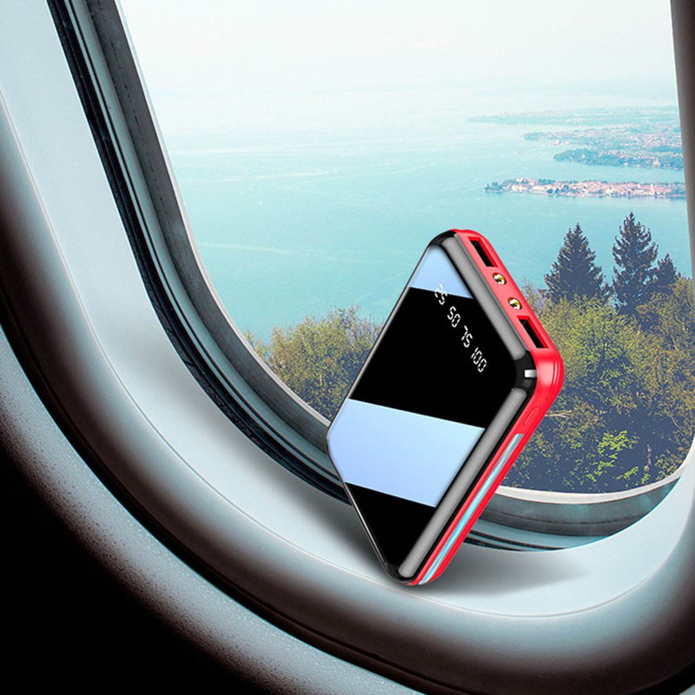 20000mAh Portable Mini Power Bank Mirror Screen Digital Display Power Bank External Battery Pack Power Bank,94*63*24mm,red