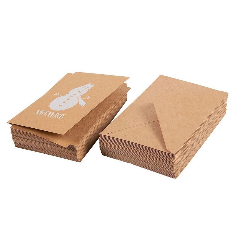 36-Pack Merry Christmas Holiday Greeting Cards Bulk Box Set - Winter Holiday Xmas Kraft Greeting Cards with Snowman Snowflake, Envelopes Included 4x6"