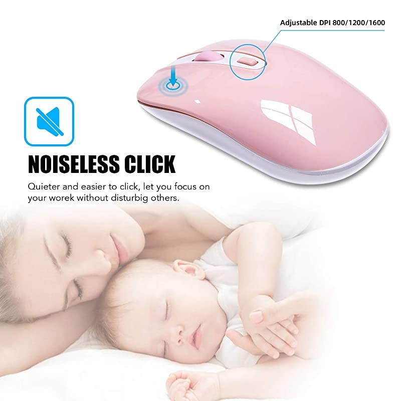 Wireless Computer Mouse  24G Slim Cordless Mouse Less Noise for Laptop Ergonomic Optical with Nano Receiver USB Mouse for Laptop Deskbtop MacBook BAT Bright Pink