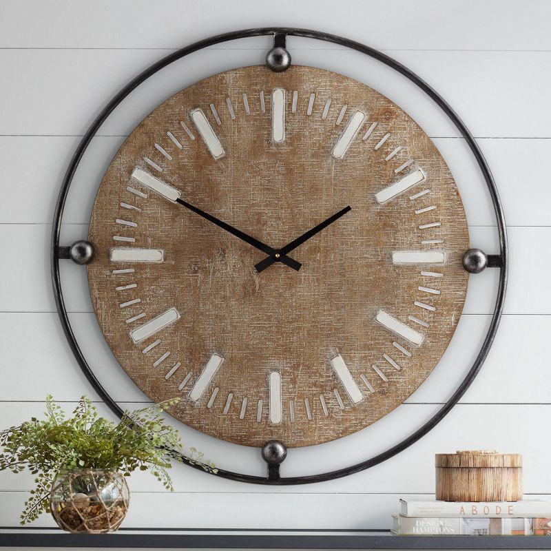 River Parks Studio Delaney Matte Black and Brown 28 1/4" Round Wall Clock