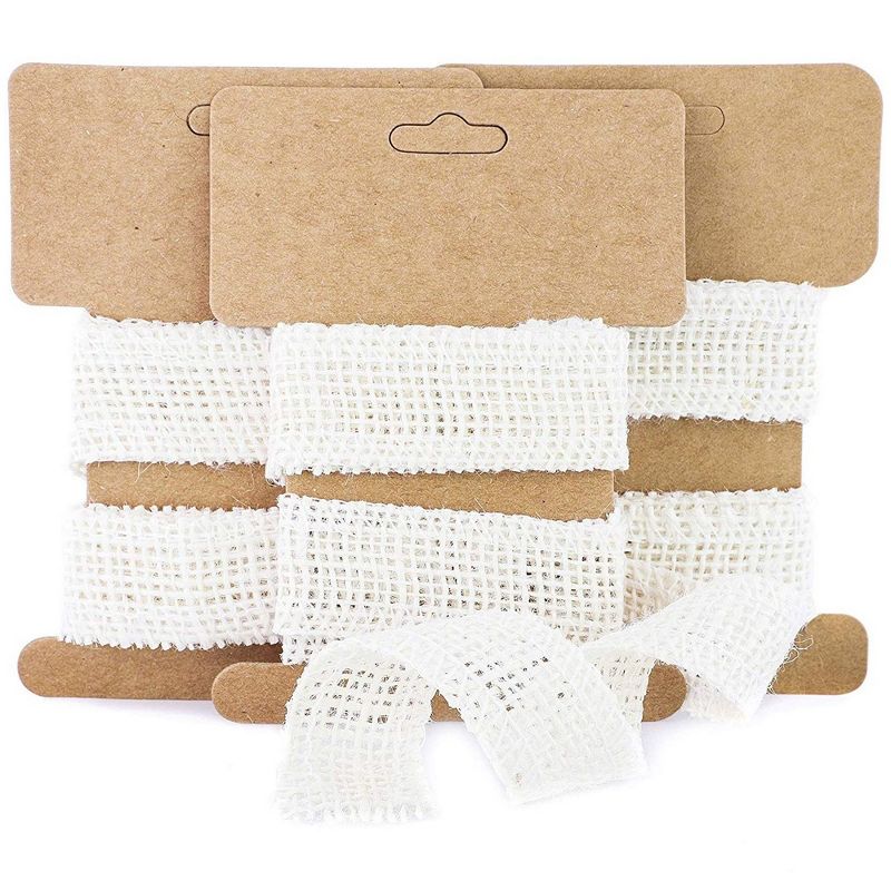 Genie Crafts 24-Pack White Burlap Fabric Ribbon Rolls 1" x 1 Yard for Crafts, Sewing