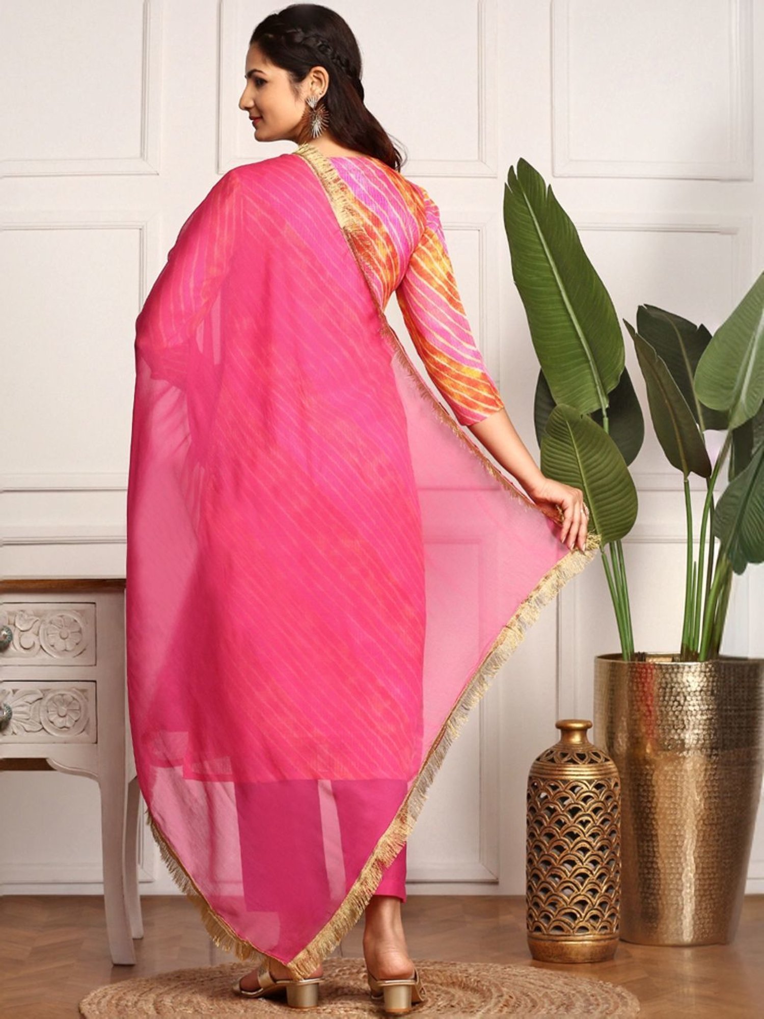 Ishin Pink Embroidered Kurta & Pants Set with Dupatta