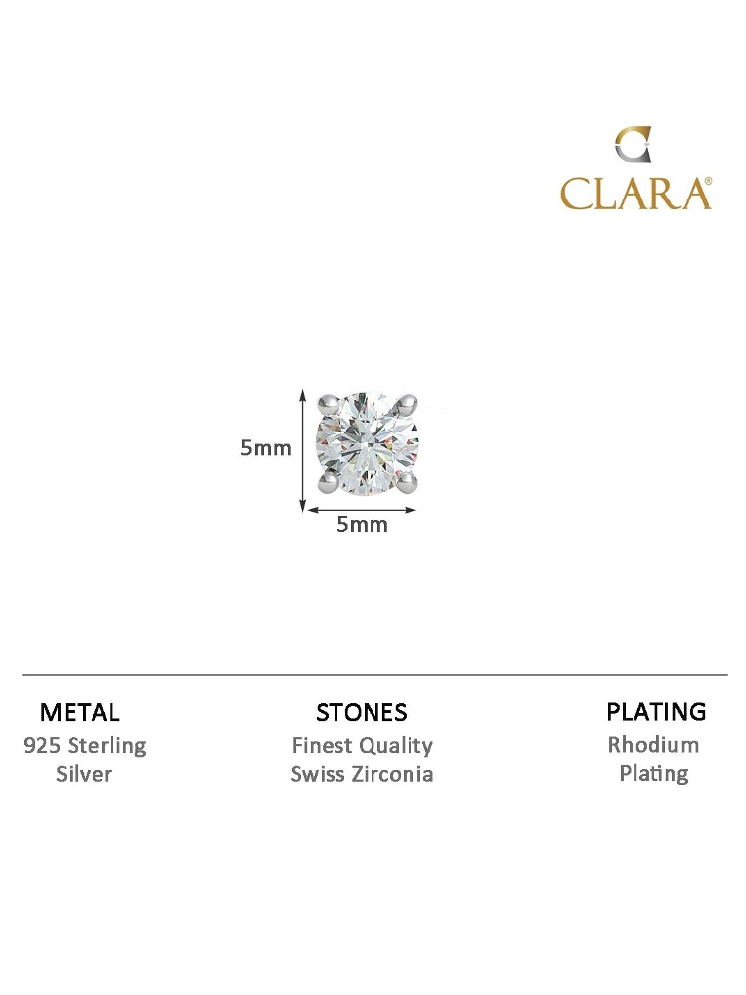 Clara 925 Sterling Silver Round Solitaire 5 mm Stud Men Earring Gift for Men
