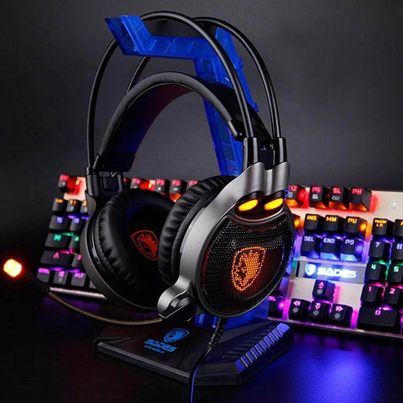Sades R1 USB Wired Gaming Headphone 7.1 Surround Stereo 3 different Vibration Light Modes Headset With Mic for PUBG PC Laptop